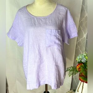 LANDS END 100% LINEN LILAC POPOVER TOP BOXY FIT SZ M 10-12  SPRING SUMMER BEACH